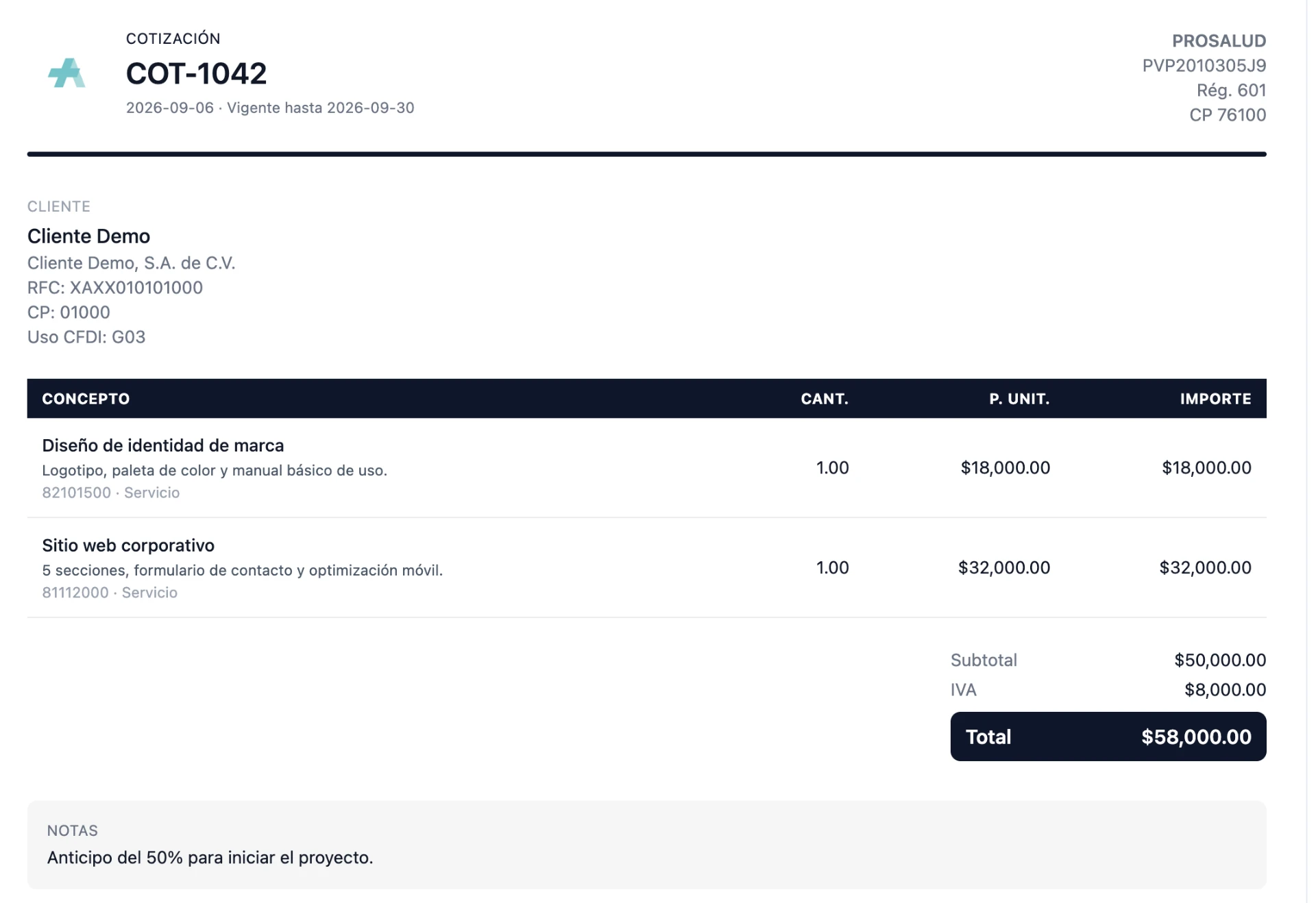 Sistema de cotizaciones y facturación electrónica Coti2Go